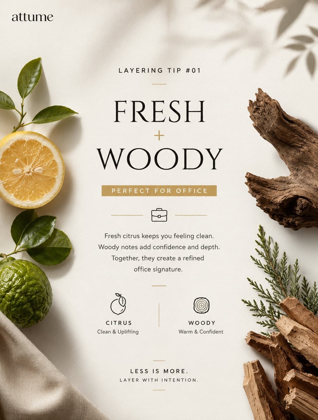 Fresh for the first impression. Woody for the lasting one.